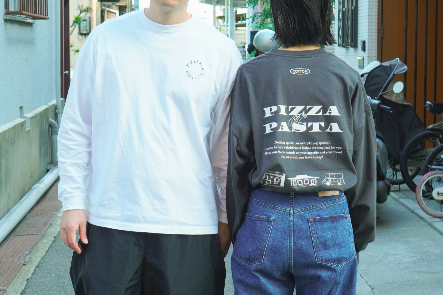 PIZZERIA COTTON Long Sleeve T-shirt(White)