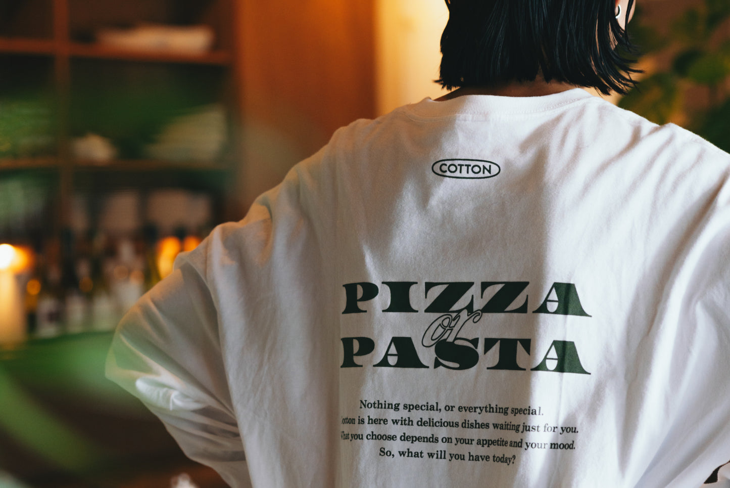 PIZZERIA COTTON Long Sleeve T-shirt（White）