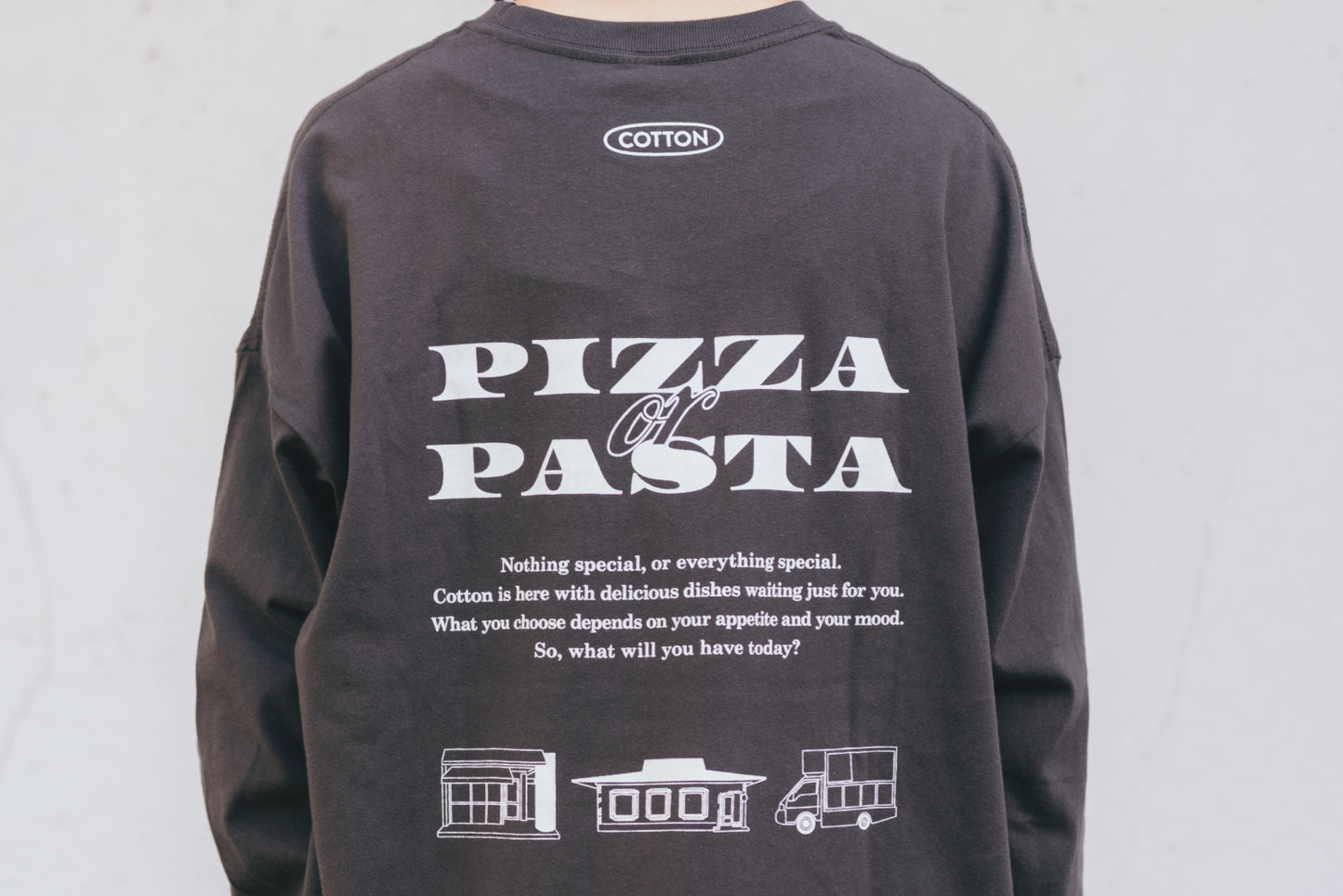 PIZZERIA COTTON Long Sleeve T-shirt（Sumi Black）